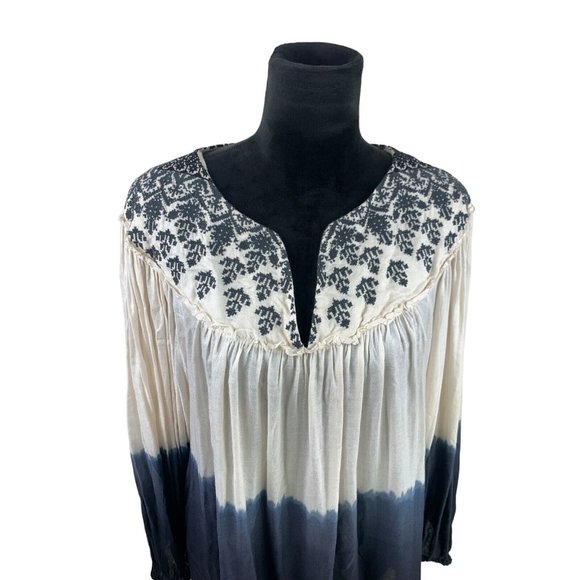Anthropologie Floreat Gauzy Embroidered Boho Blouse Size M Relaxed Ivory/Blue - Picture 2 of 9